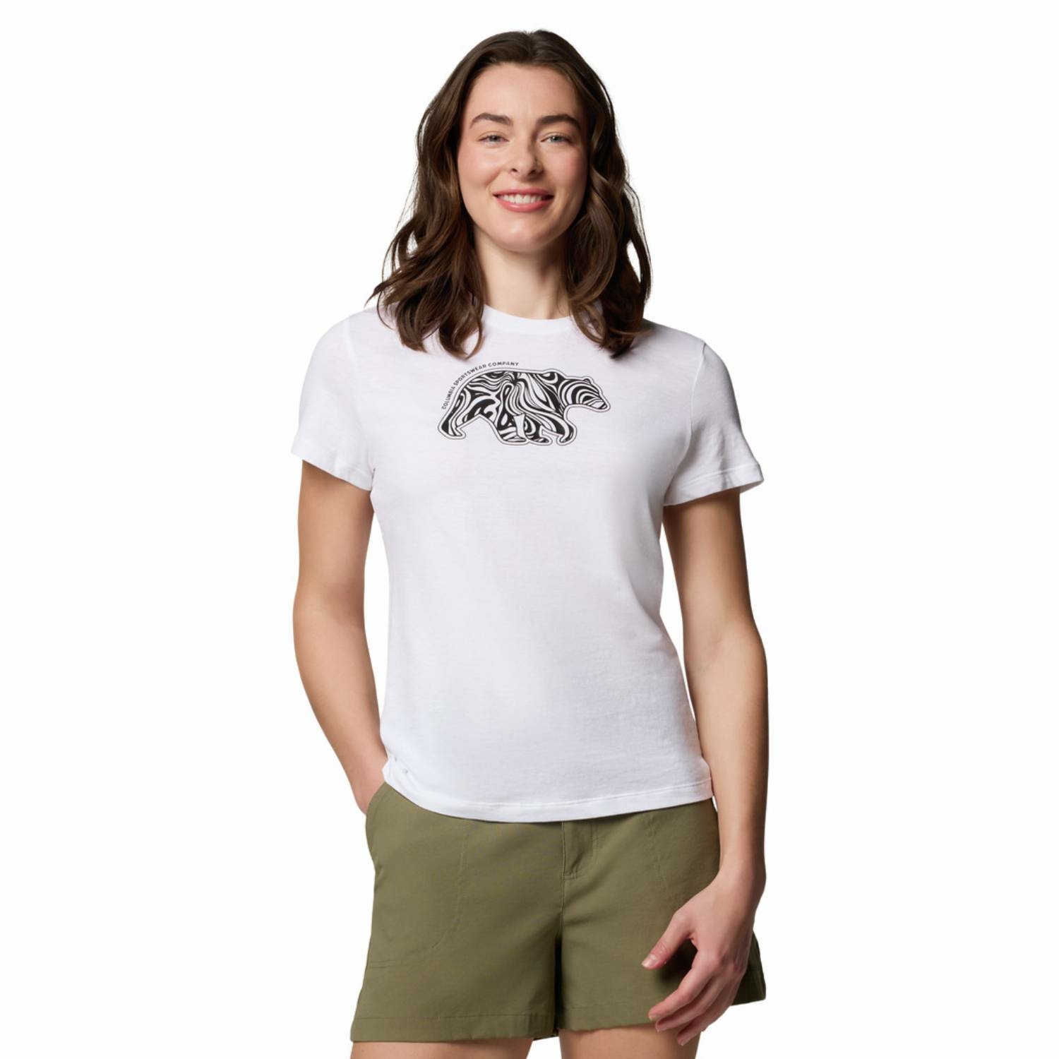 Damska koszulka techniczna Columbia Ruby Springs Graphic Fit Short Sleeve white/bearly swirl - L