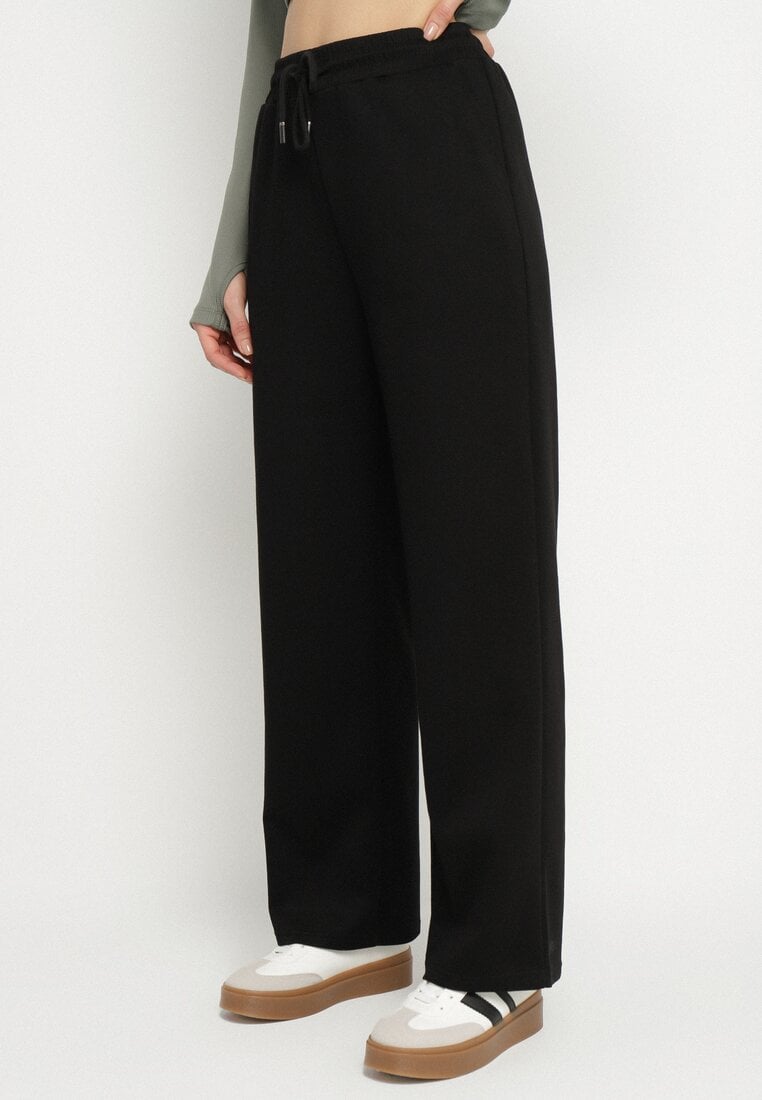 Czarne Spodnie Dresowe Szerokie z Wiskozą Elaniris