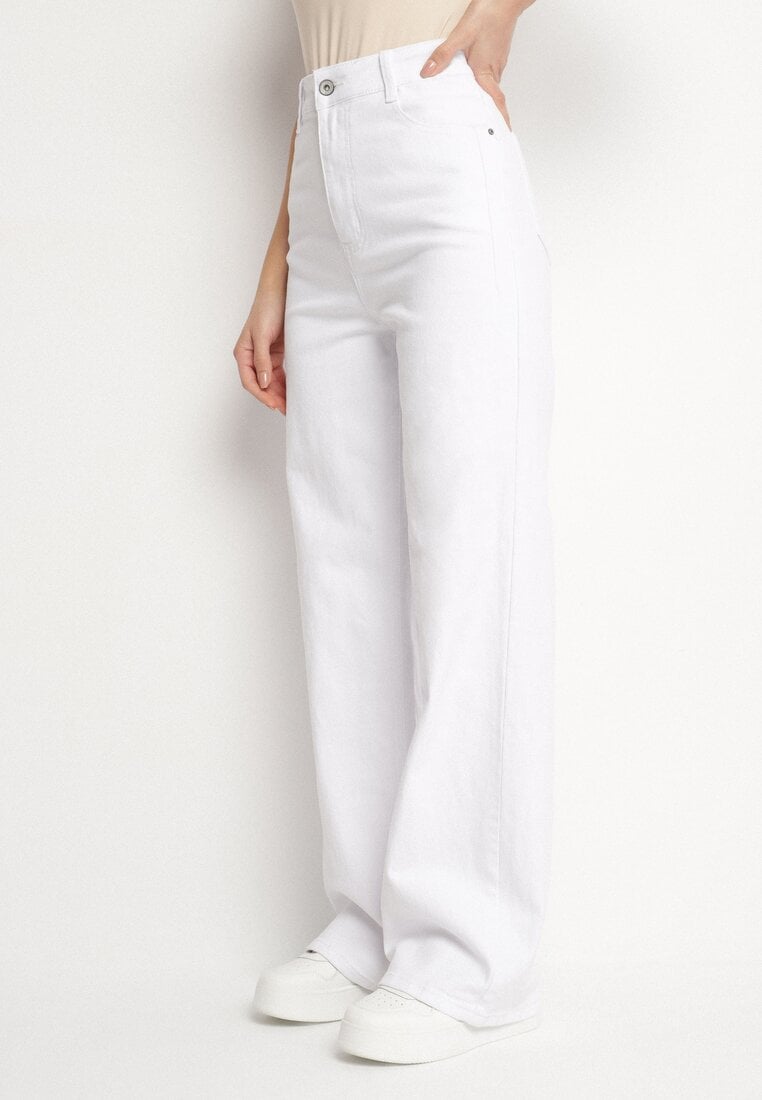 Białe Jeansy z Wysokim Stanem i Szeroka Nogawką Salliton