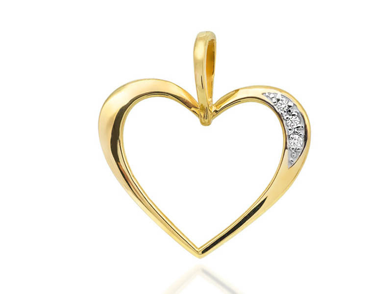 Złota przywieszka 585 z diamentami serduszko s