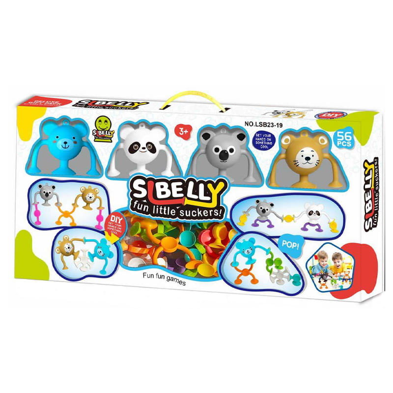 Wesołe zwierzątka 56 el - silikonowe klocki konstrukcyjne przyssawki