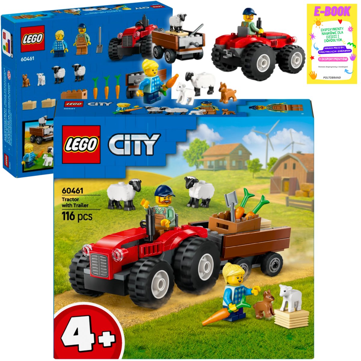 LEGO KLOCKI CITY - CZERWONY TRAKTOR Z PRZYCZEPĄ I OWCĄ 60461 PREZENT + EBOOK