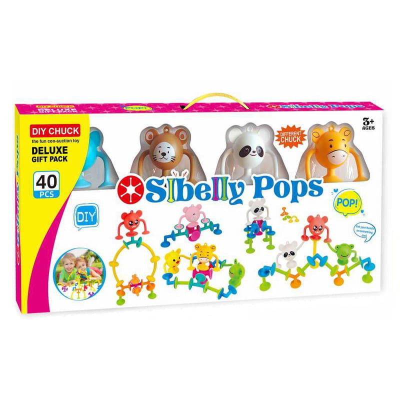 Wesołe zwierzątka 40 el - silikonowe klocki konstrukcyjne przyssawki