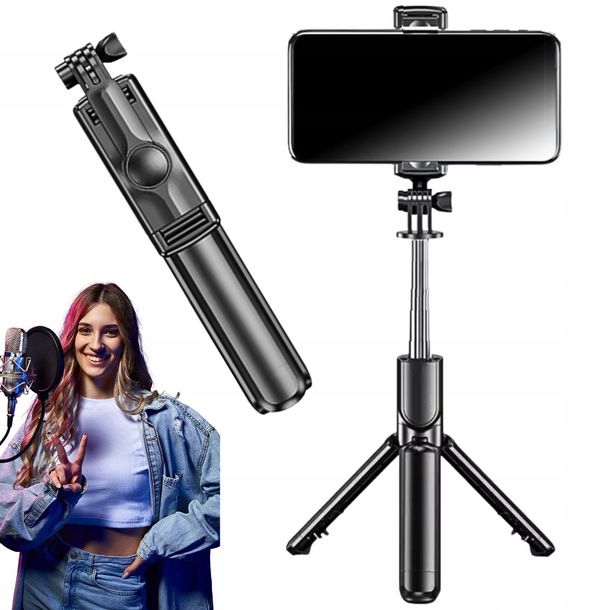 UCHWYT DO TELEFONU SELFIE STATYW + PILOT BLUETOOTH Stabilny Max 1 metr