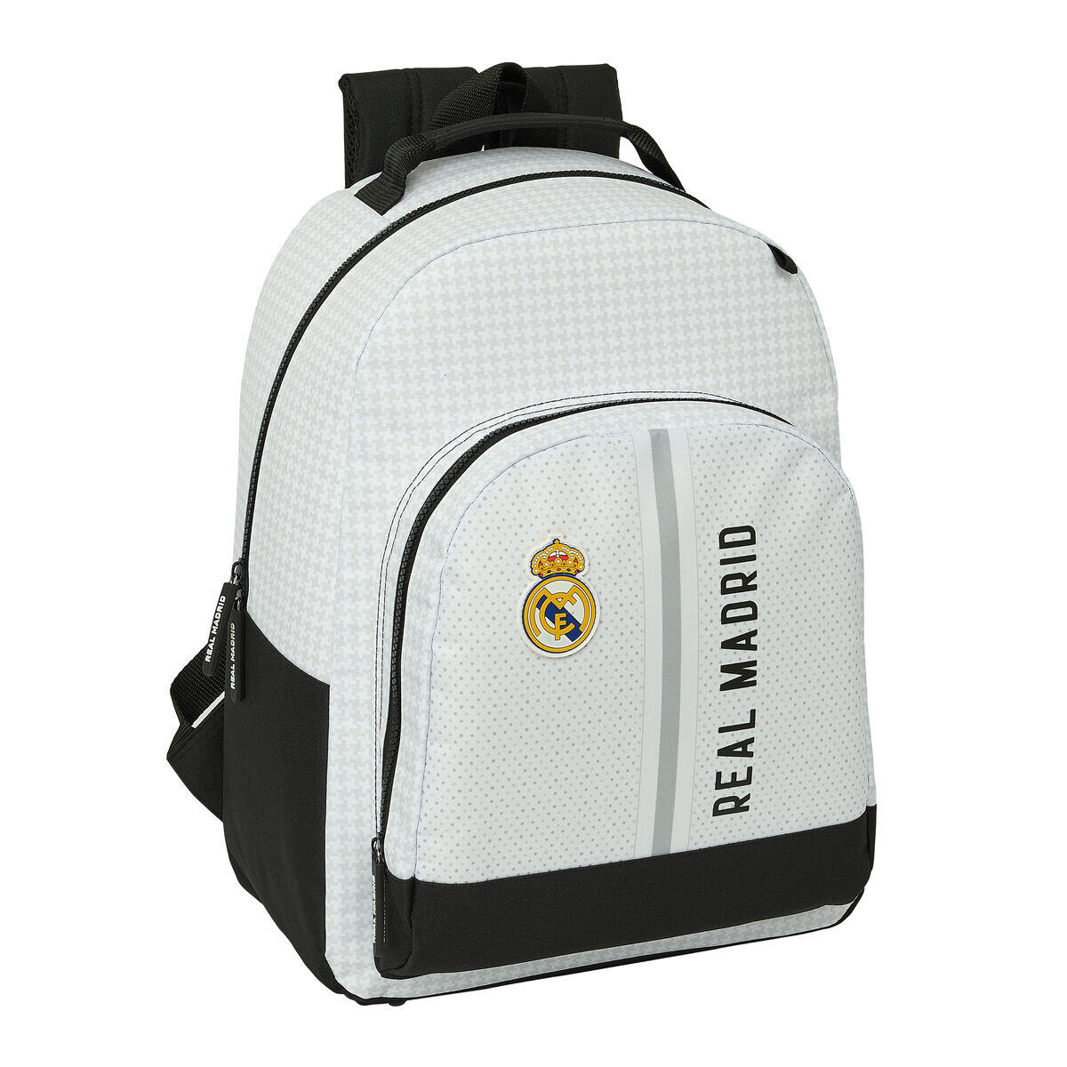 Safta REAL MADRID 1. WYPOSAŻENIE 24/25 - Plecak z możliwością dostosowania do samochodu, plecak, idealny dla dzieci w różnym wieku, wygodny i wszechstronny, jakość i wytrzymałość, 32 x 15 x 42 cm,