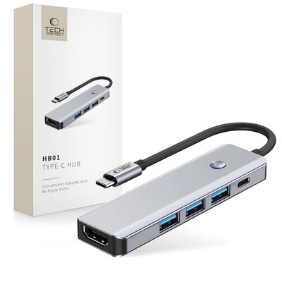 Hub TECH-PROTECT HB01 5w1 USB Typu C, Pasywny Szary