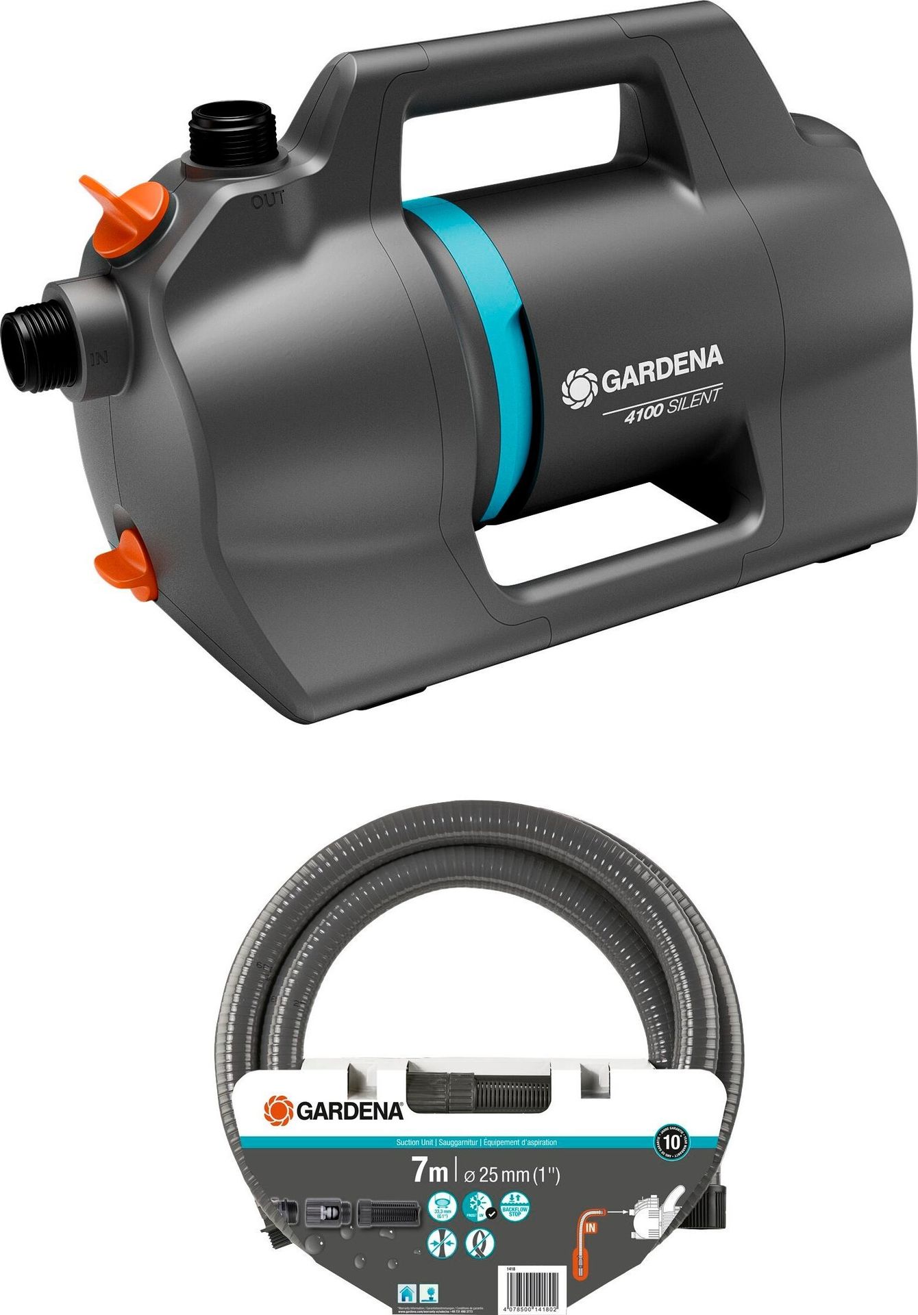 Gardena GARDENA Garden Pump 4100 Silent, suction hose set dark grey/turquoise, 550 watts, model 2023