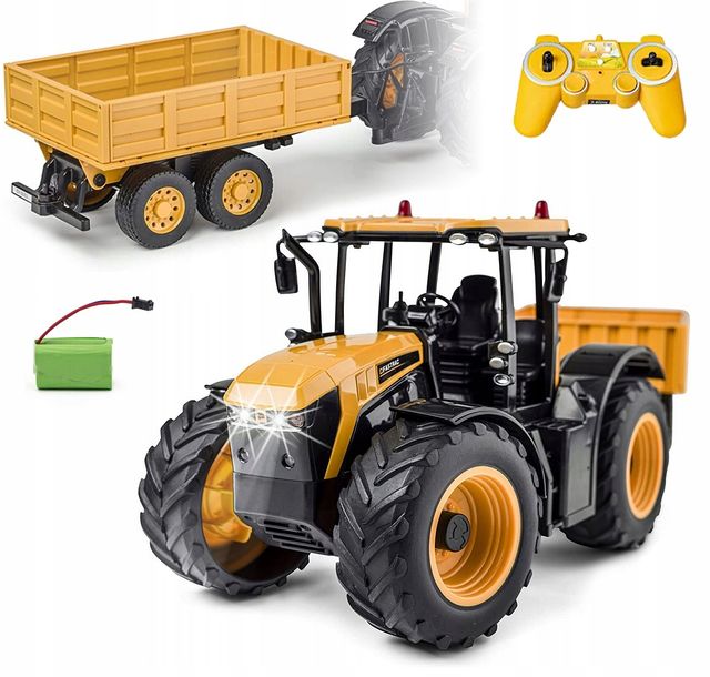 Duży Traktor Zdalnie Sterowany Auto Rc Ciągnik Jcb +pilot + Przyczepa 70 Cm