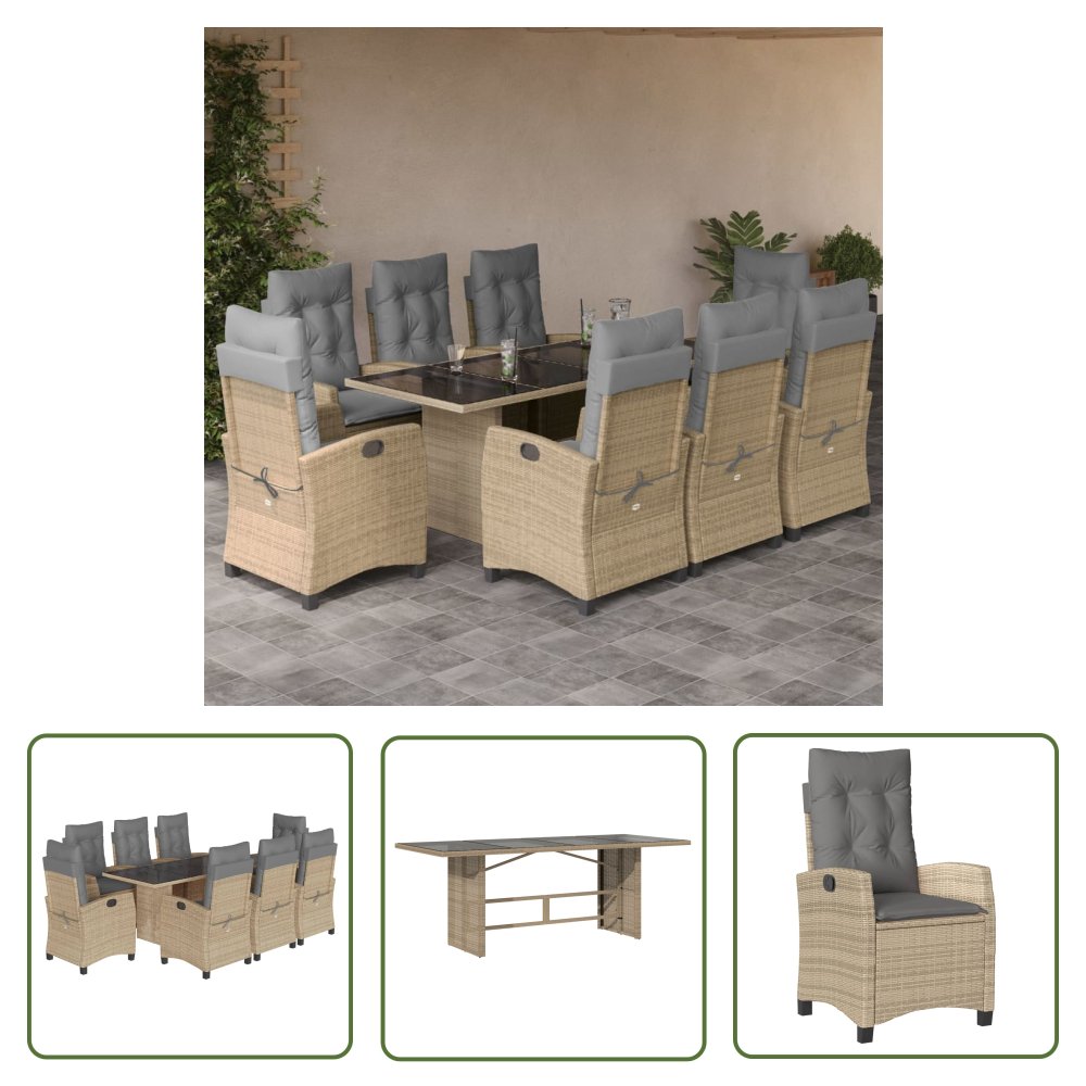 The Living Store 9-cz. zestaw mebli ogrodowych z poduszkami - mieszany beż - Meble Ogrodowe