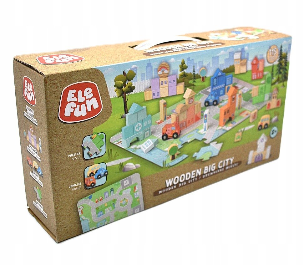 Klocki drewniane EleFun Wooden Big City Drewniane Miasto 115 elementów