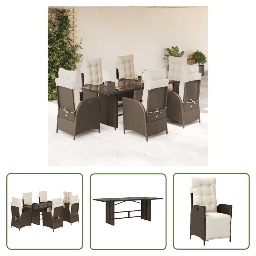 The Living Store 7-cz. zestaw mebli ogrodowych - z poduszkami - brązowy - rattan PE - Meble Ogrodowe