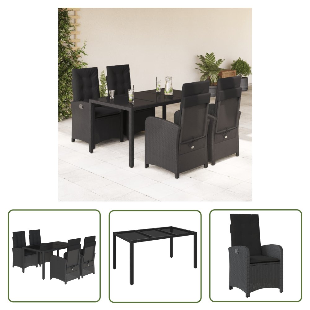The Living Store 5-cz. zestaw mebli ogrodowych z poduszkami - czarny - polirattan - Meble Ogrodowe