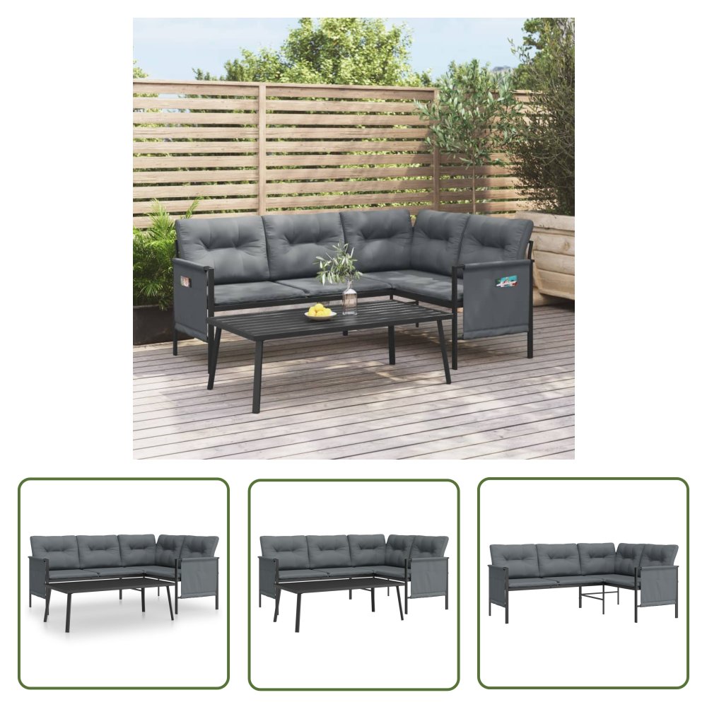 The Living Store 2-cz. zestaw wypoczynkowy do ogrodu - antracytowy - stal - Zestaw Wypoczynkowy Do Ogrodu