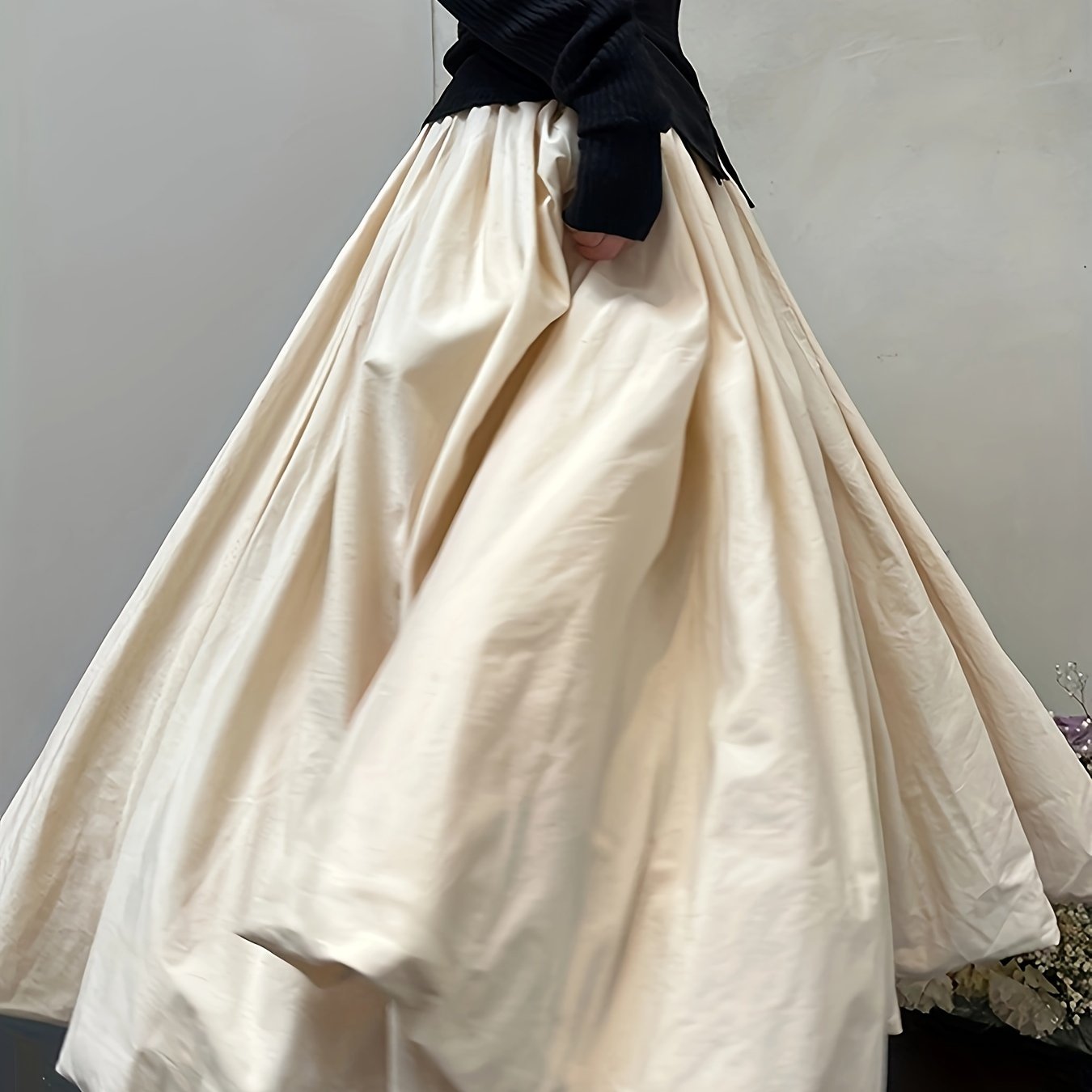 TEMU Elegancka - Długa Sukienka A-Line Maxi - Beżowa/ Długa Suknia Wieczorowa na Wesele, Pranie w Praniu Maszynowym, Nierozciągliwa - Sukienka z