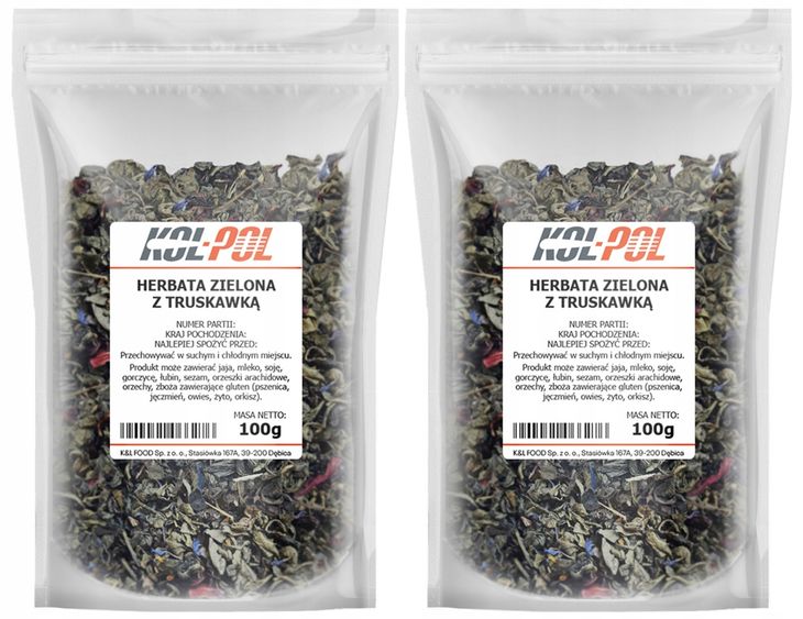 Herbata Zielona Truskawka 200g Owocowa Liściasta naturalna suszona Kol-Pol