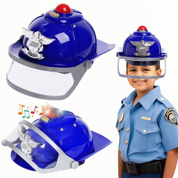 Kask POLICYJNY dla dzieci INTERAKTYWNY dźwięki regulowany mały POLICJANT