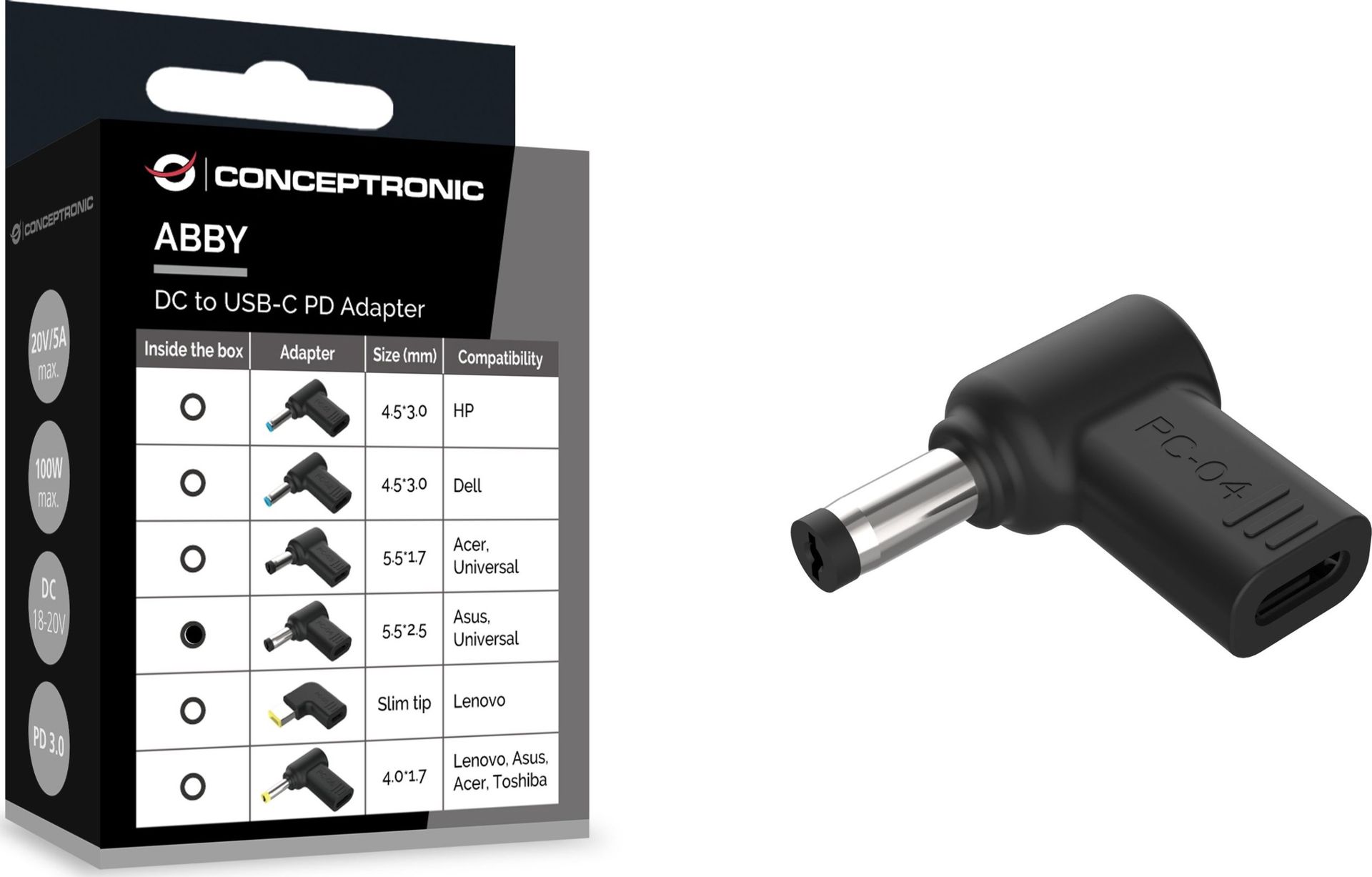 Adapter USB Conceptronic CONCEPTRONIC Adapter USB-C -> DC, Asus 5.5x2.5mm 18-20V sw