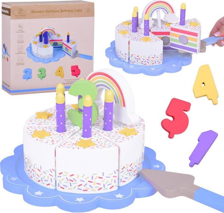 Drewniany Kolorowy Tort urodzinowy do krojenia Zabawa w Urodziny ZA5386