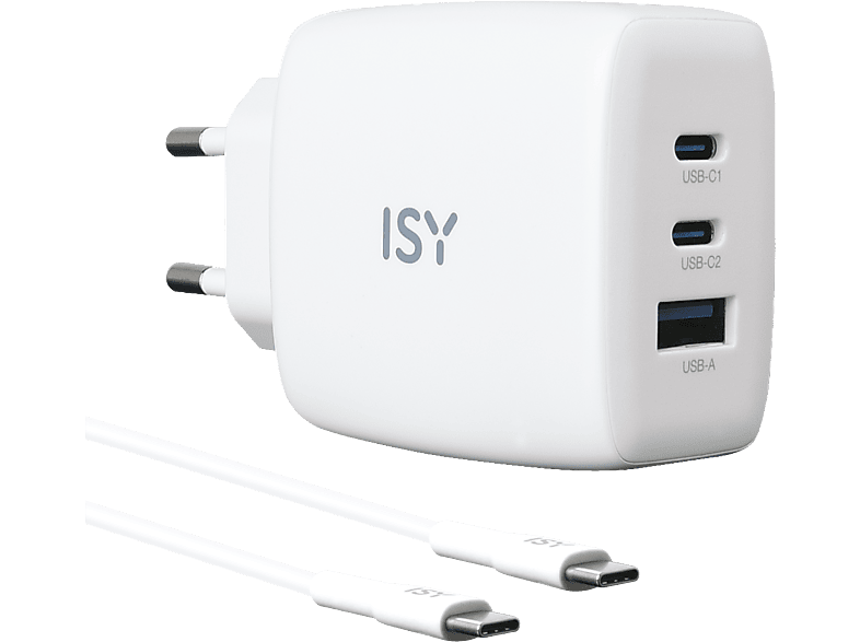 Ładowarka sieciowa ISY IAC-5650-WT 65W 2xUSB-C USB-A GaN + kabel USB-C 2m Czarny