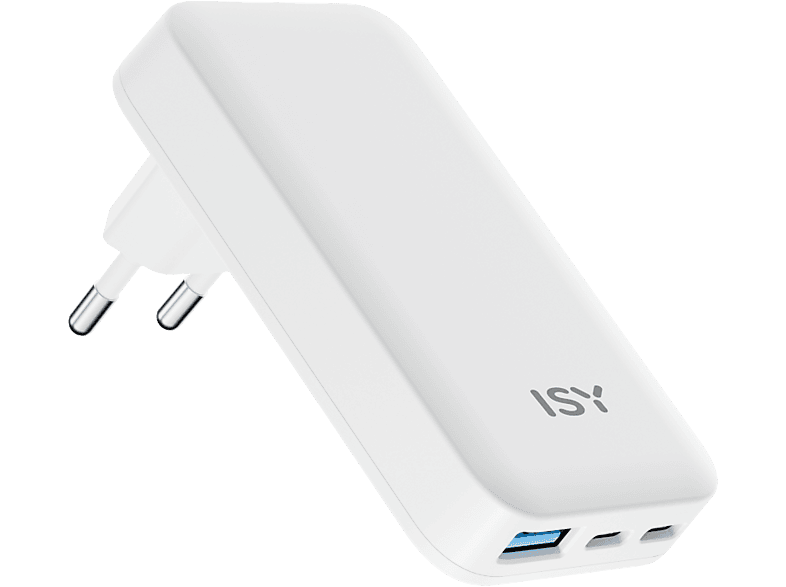 Ładowarka sieciowa ISY IAC-6065 Flat 65W 2xUSB-C USB-A GaN Biały