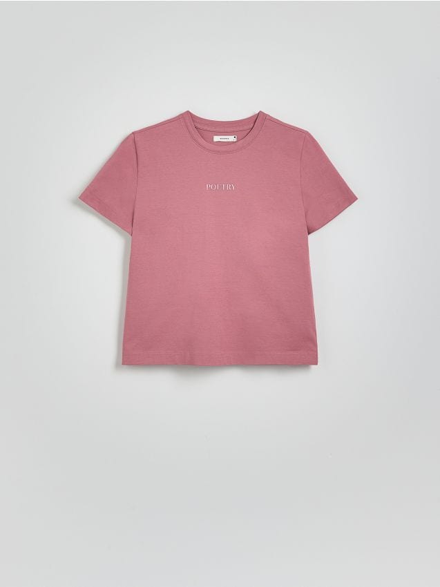 Reserved - Bawełniany t-shirt z nadrukiem - jasnofioletowy