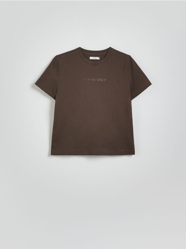 Reserved - Bawełniany t-shirt z nadrukiem - brązowy