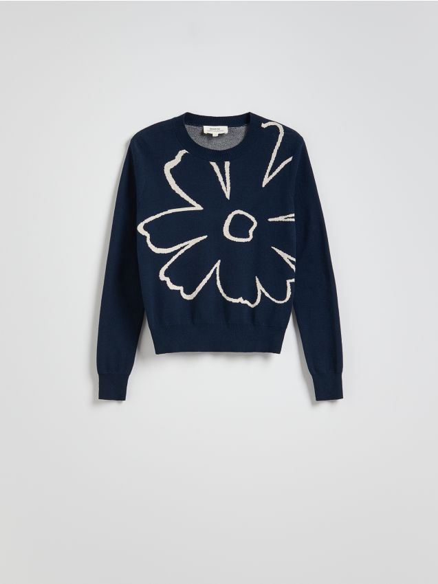 Reserved - Sweter z nadrukiem - granatowy