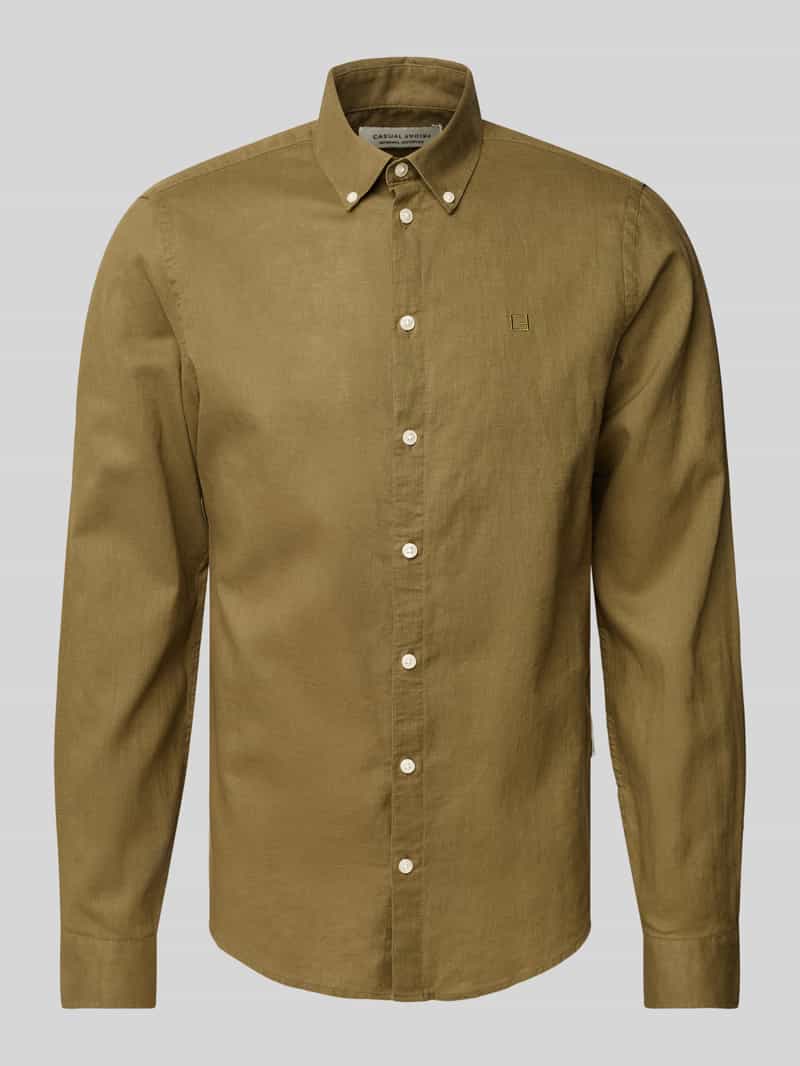 Koszula lniana o kroju regular fit z kołnierzykiem typu button down model ‘Anton’