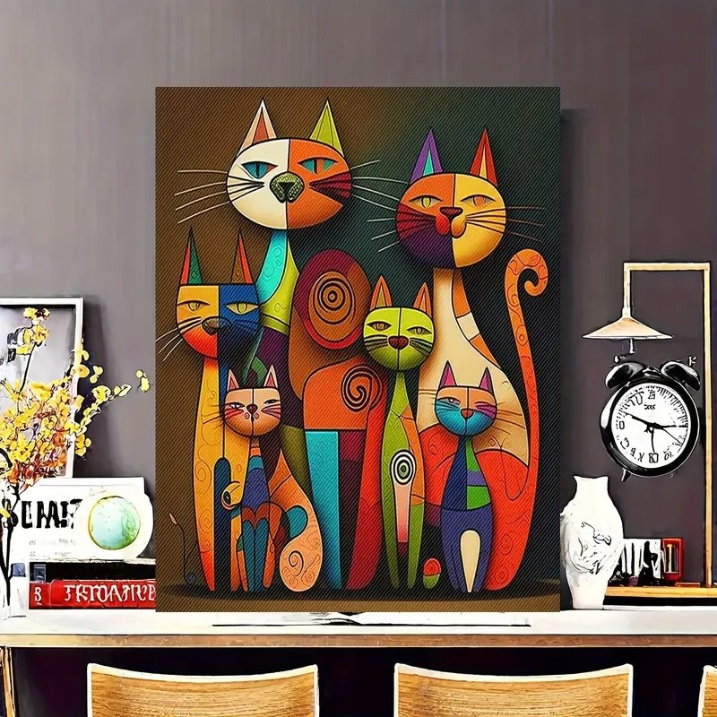 Plakat A3 w ramie dekoracja pokoju Kotki Kotek zabawny plakat abstrakcja