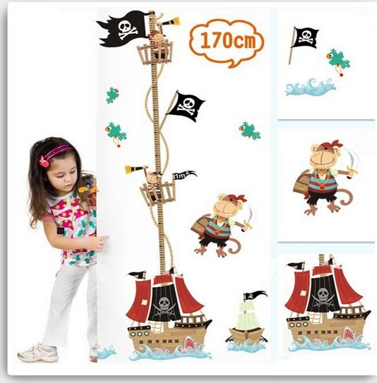 Naklejka ścienna Miarka Wzrostu Łódź Piratów Morze