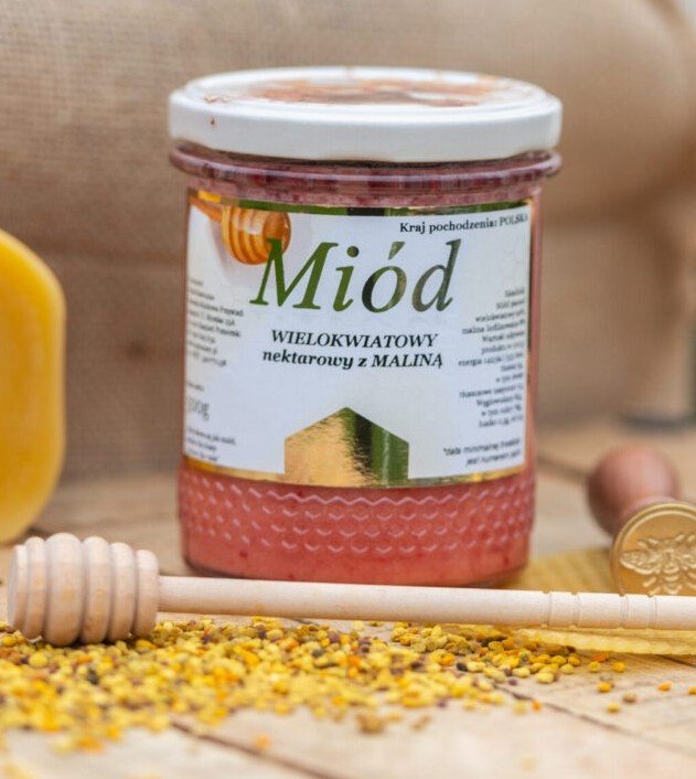 Miód wielokwiatowy nektarowy z maliną – naturalna harmonia smaku i zdrowia 0,5kg
