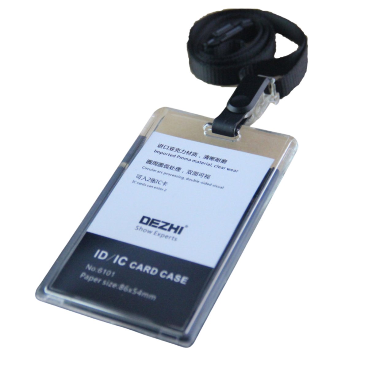 Identyfikator holder na smyczy przezroczysty – 86x54mm CZARNY / Dezhi