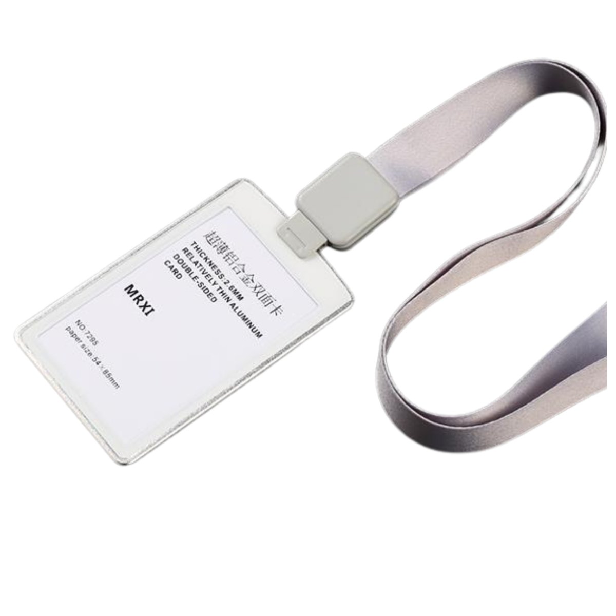 Identyfikator / holder na kartę ze smyczą wysuwaną z aluminiową ramką SZARY / Dezhi