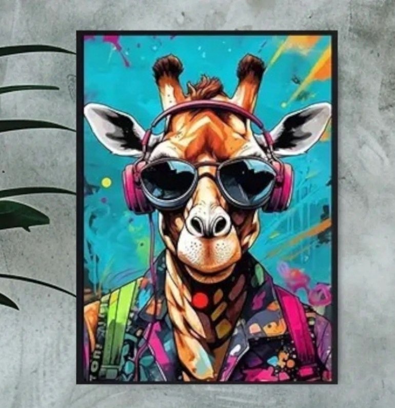 Plakat w ramie 60x40 cm ŻYRAFA dekoracja pokoju Art Deco Premium ramka