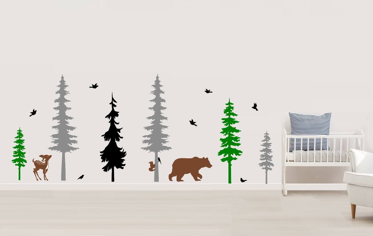 Naklejka ścienna las niedźwiedzie choinki natura