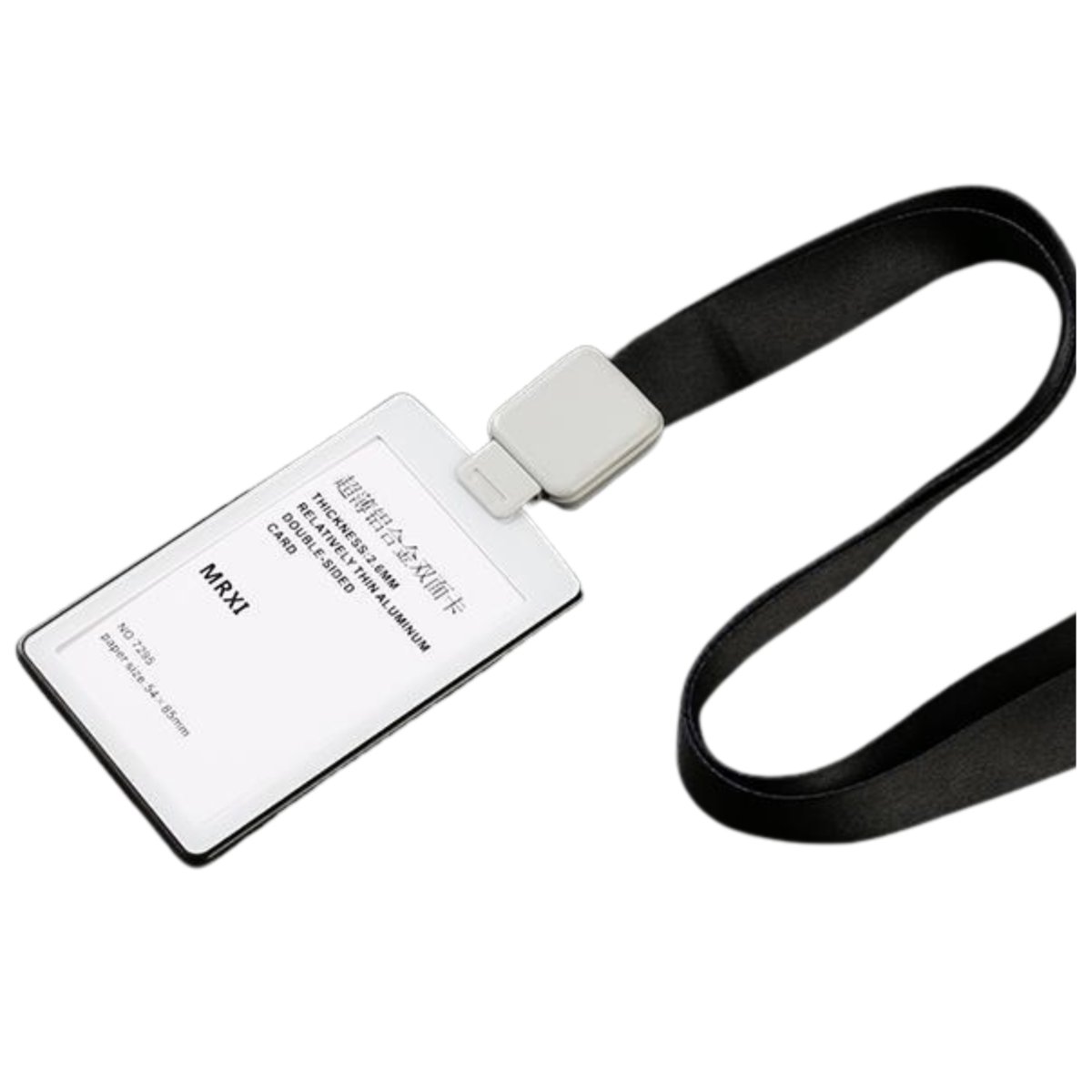 Identyfikator / holder na kartę ze smyczą wysuwaną z aluminiową ramką CZARNY / Dezhi