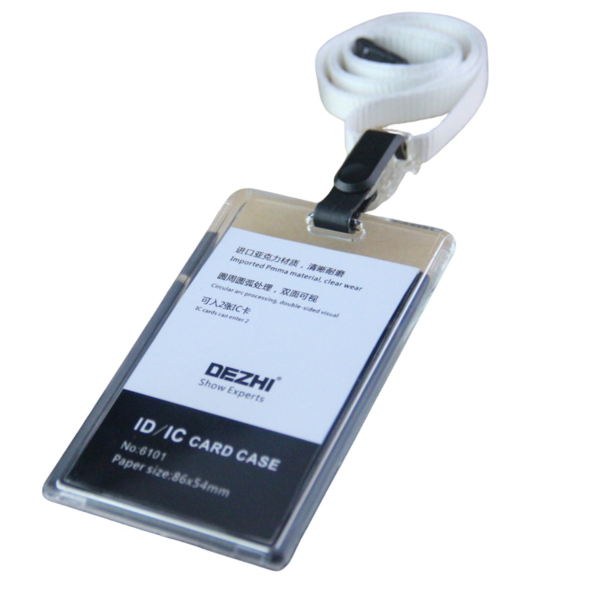 Identyfikator holder na smyczy przezroczysty – 86x54mm BIAŁY / Dezhi