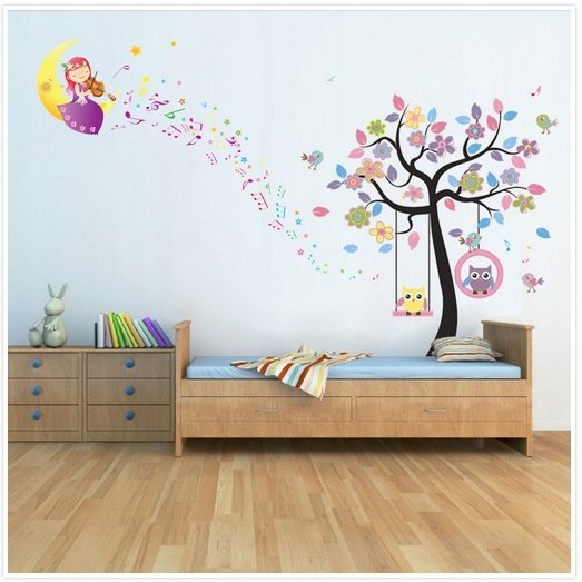 Naklejka ścienna Muzyczne Drzewo i Sowy nuty XXL