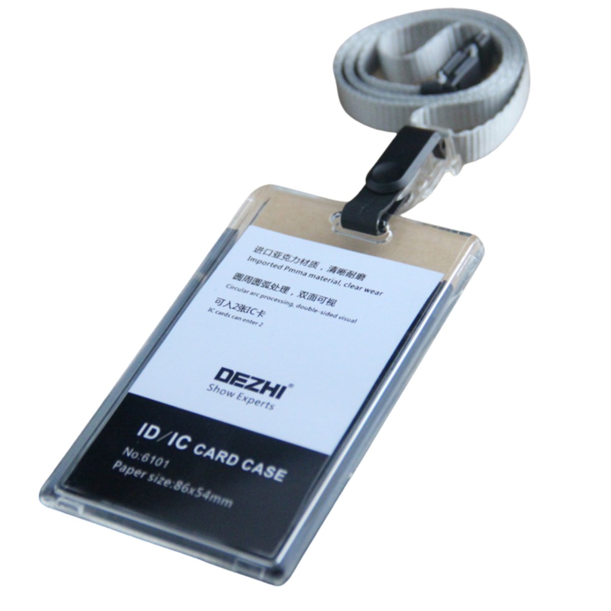 Identyfikator holder na smyczy przezroczysty – 86x54mm SZARY / Dezhi