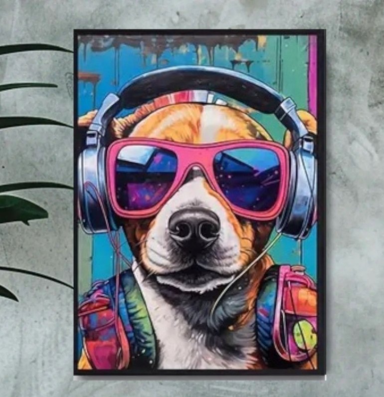 Plakat PIES SŁUCHAWKI 60x40 cm dekoracja pokoju Premium Poster BEZ RAMY