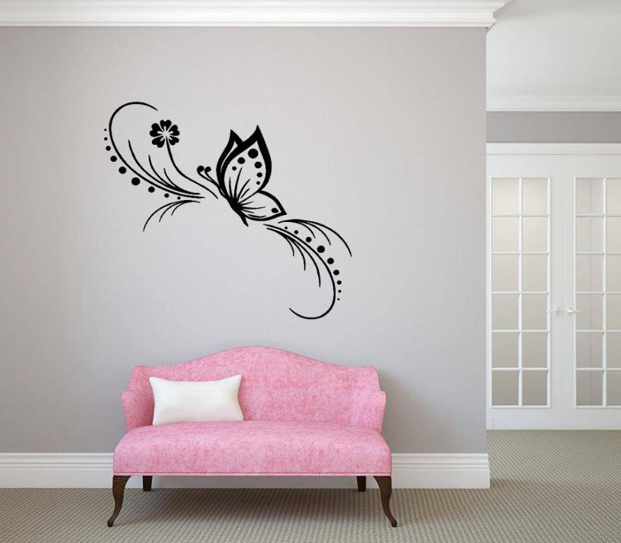 Naklejka ścienna MOTYL ORNAMENT KWIATY dekoracja