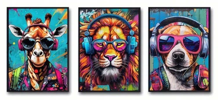 Zestaw trzech Plakatów Zwierzęta A3 w ramie Gamer Gracz dekoracja ściany