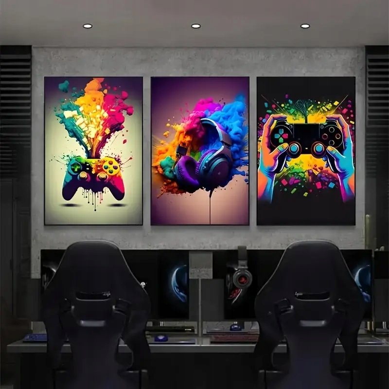 Zestaw trzech Plakatów Gamer A3 w ramie słuchawki pad dekoracja