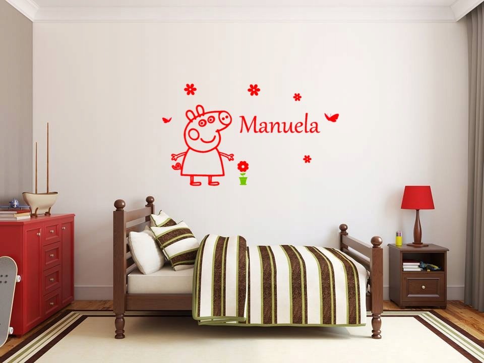Naklejka ścienna Świnka Peppa i imię dziecka