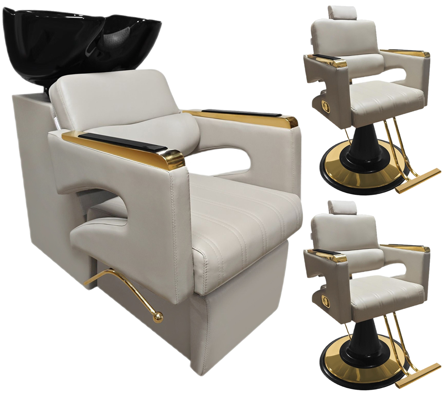 Zestaw myjnia fryzjerska i 2x fotel fryzjerski hydrauliczny obrotowy podnóżek do salonu fryzjerskiego myjka ruchoma misa armatura bateria słuchawka