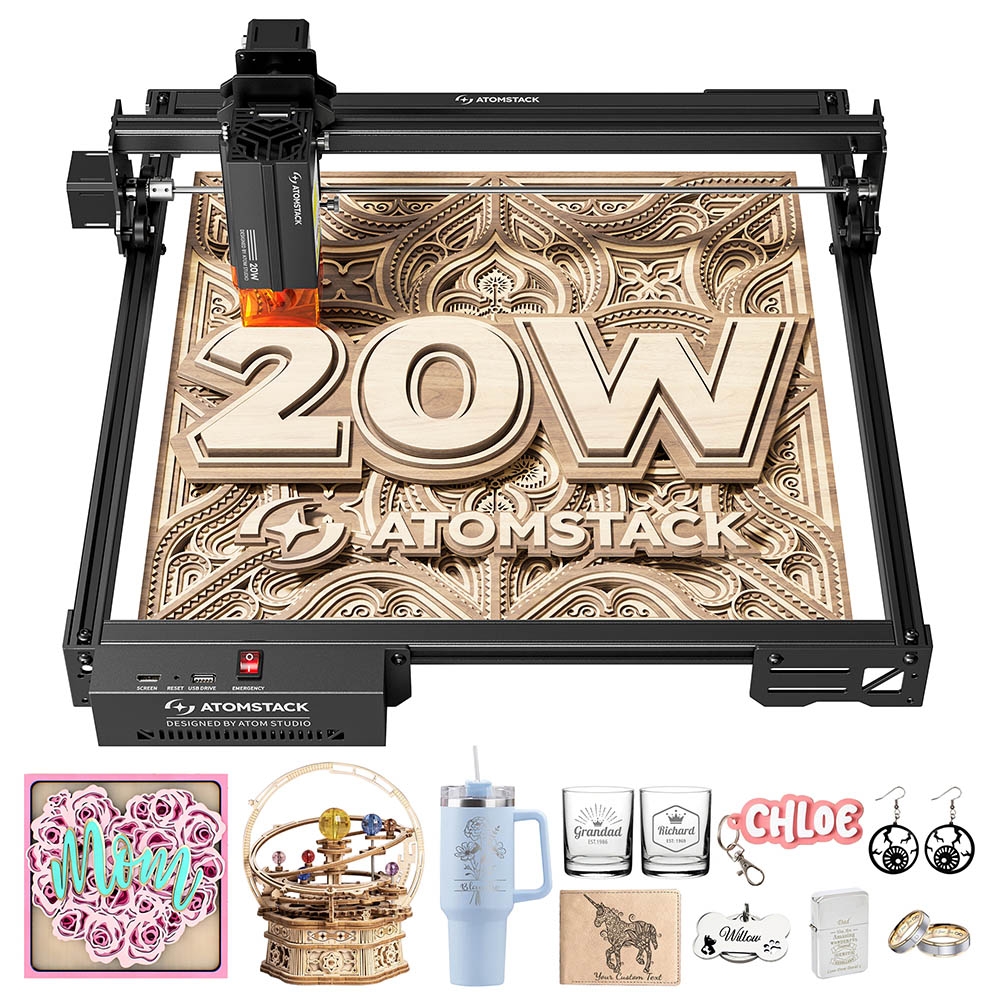 AtomStack A20 Pro V2 20W Laser Engraver 400mm/s High Speed 0 01mm Precision 0 08 x 0 1mm Spot 400*365mm