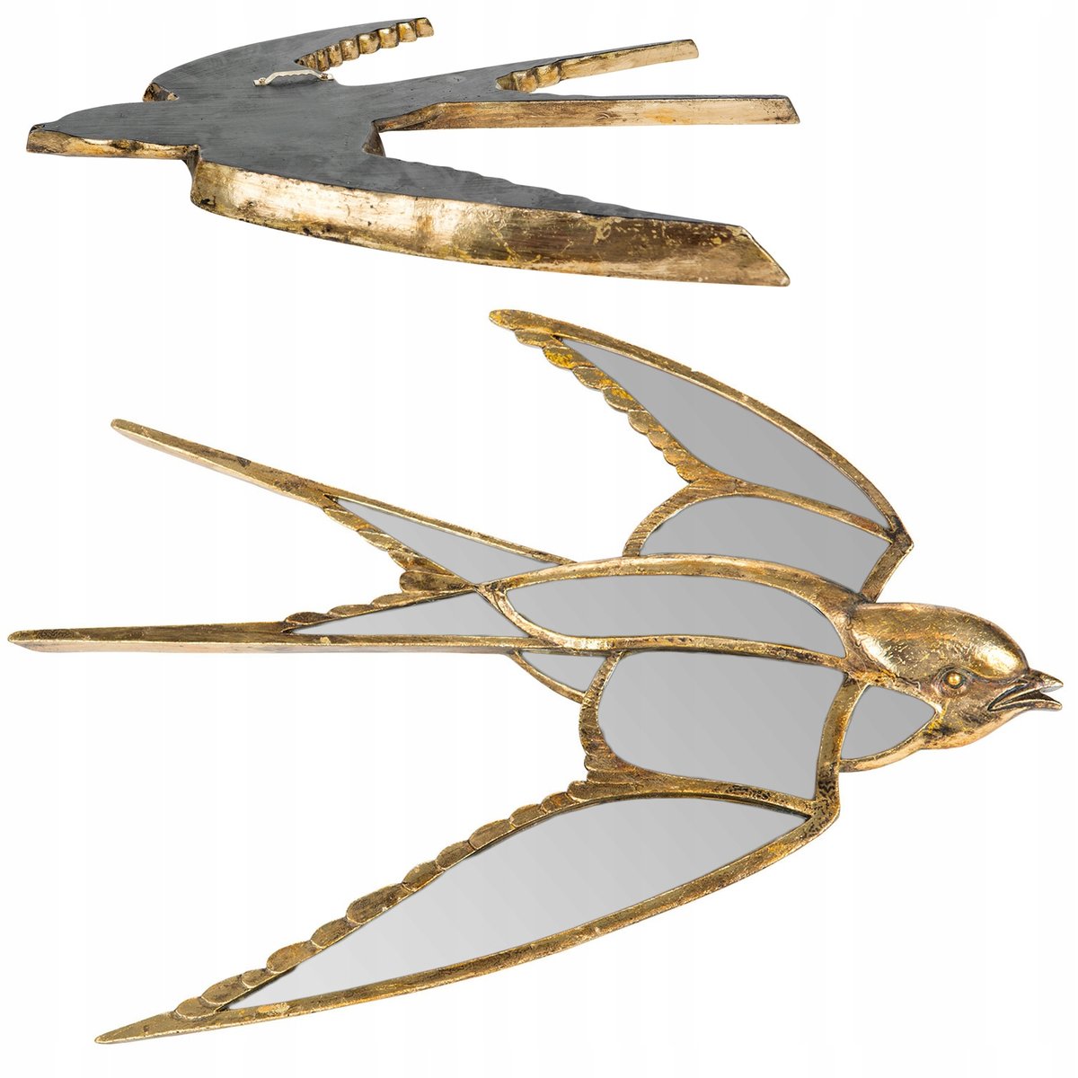 LUSTRO ŚCIENNE ZŁOTE PTAK JASKÓŁKA ozdoba dekoracja lustrzana do salonu