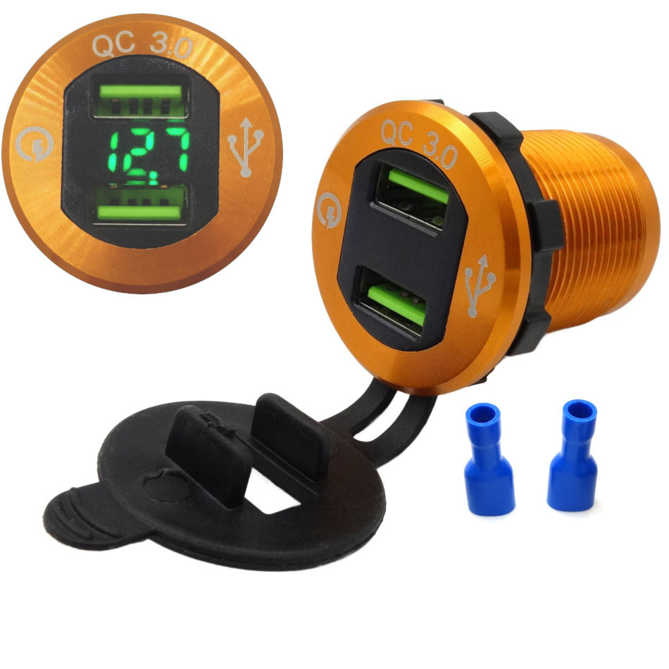 ŁADOWARKA SAMOCHODOWA DO AUTA DO ZABUDOWY USB QC 3.0 12V 24V WOLTOMIERZ