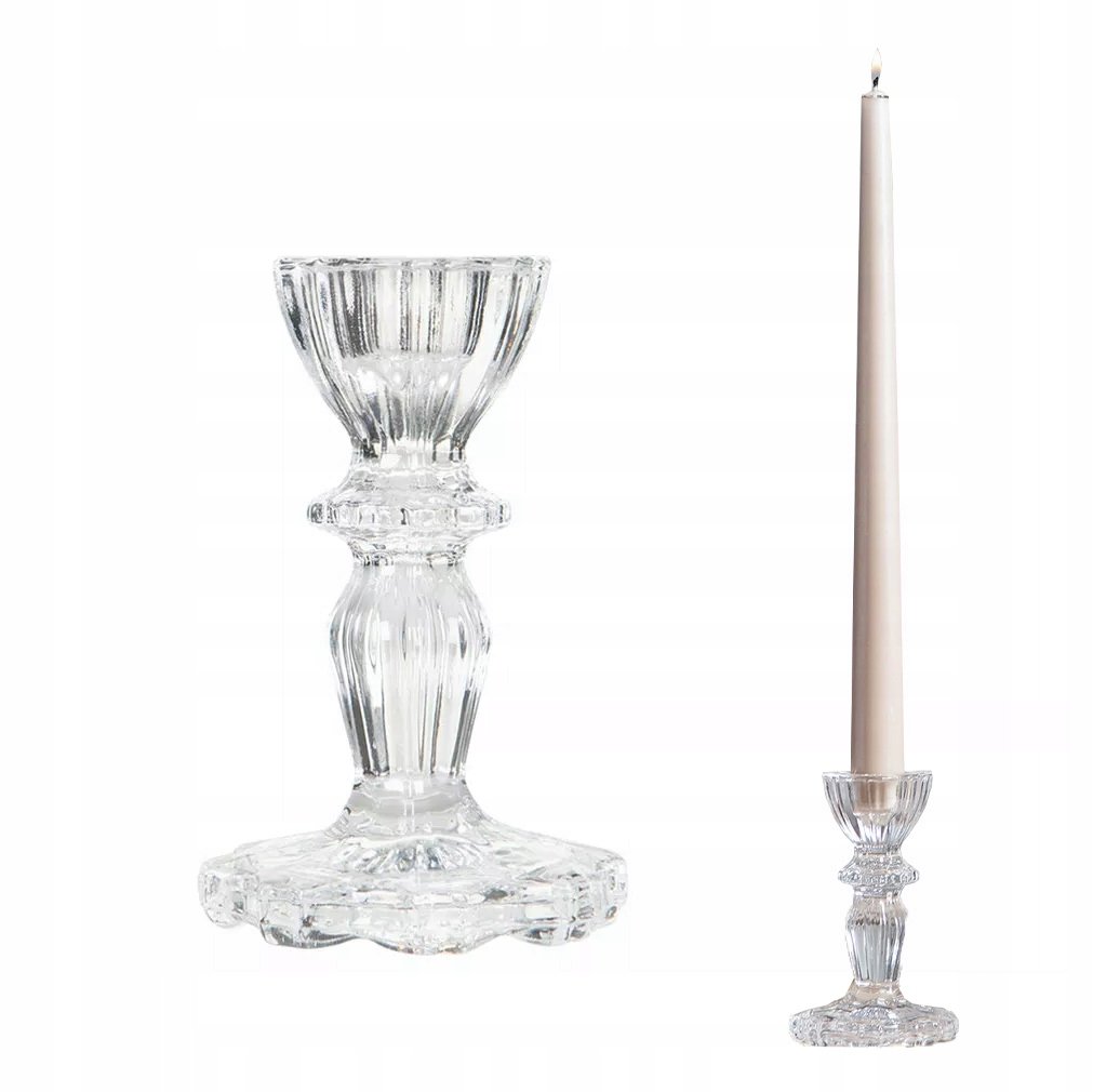 ŚWIECZNIK SZKLANY SKANDYNAWSKI przezroczysty kandelabr do salonu 10cm