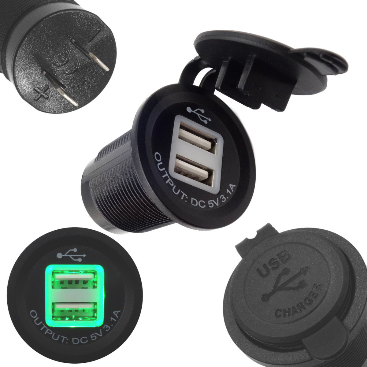ŁADOWARKA SAMOCHODOWA DO AUTA DO ZABUDOWY USB 12V 24V WOLTOMIERZ 2XUSB